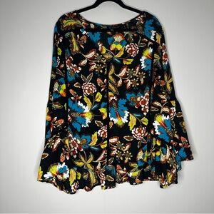 INC Floral Peasant Top XL Boho Bell Sleeve